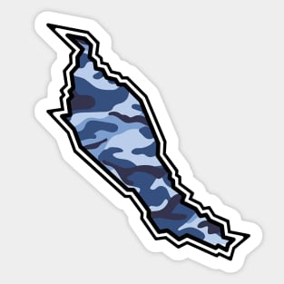 Denman Island Silhouette in Blue Camouflage - Army Camo Pattern - Denman Island Sticker